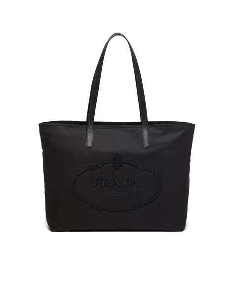 prada nylon tote with embroidered logo|prada nylon tote bag beige.